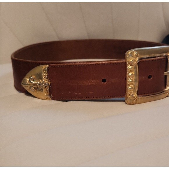 Vtg Express Gold Buckle and Tip‎ Leather Belt Western Coastal Cowgirl Festival M main image 8
